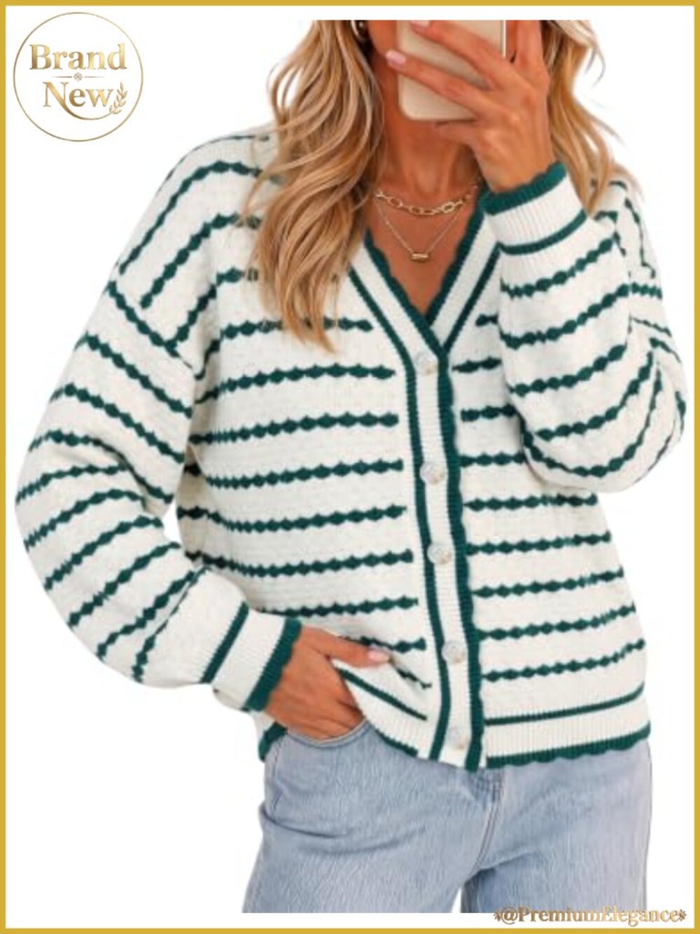 ZESICA Striped V-Neck Cardigan Oversized Knit Sweater